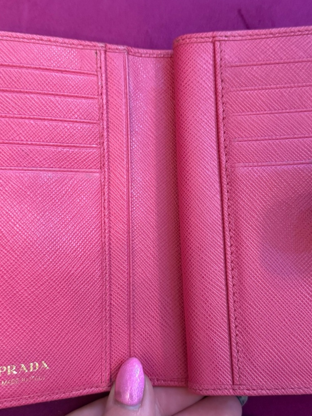 Prada Hot Pink Saffiano Leather Zip Wallet with Gold Logo - Picture 7 of 11